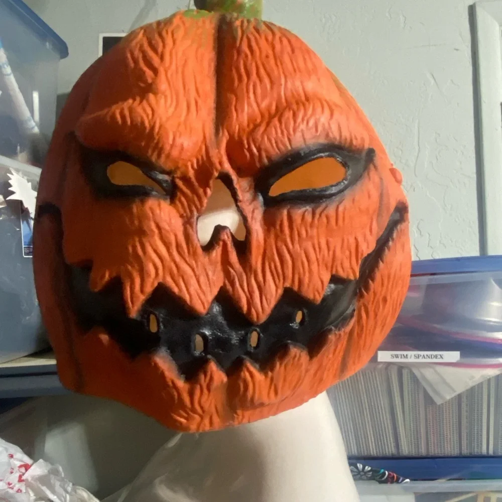 CreepyParty Deluxe Latex Pumpkin Mask – Halloween Costume Prop 🎃
